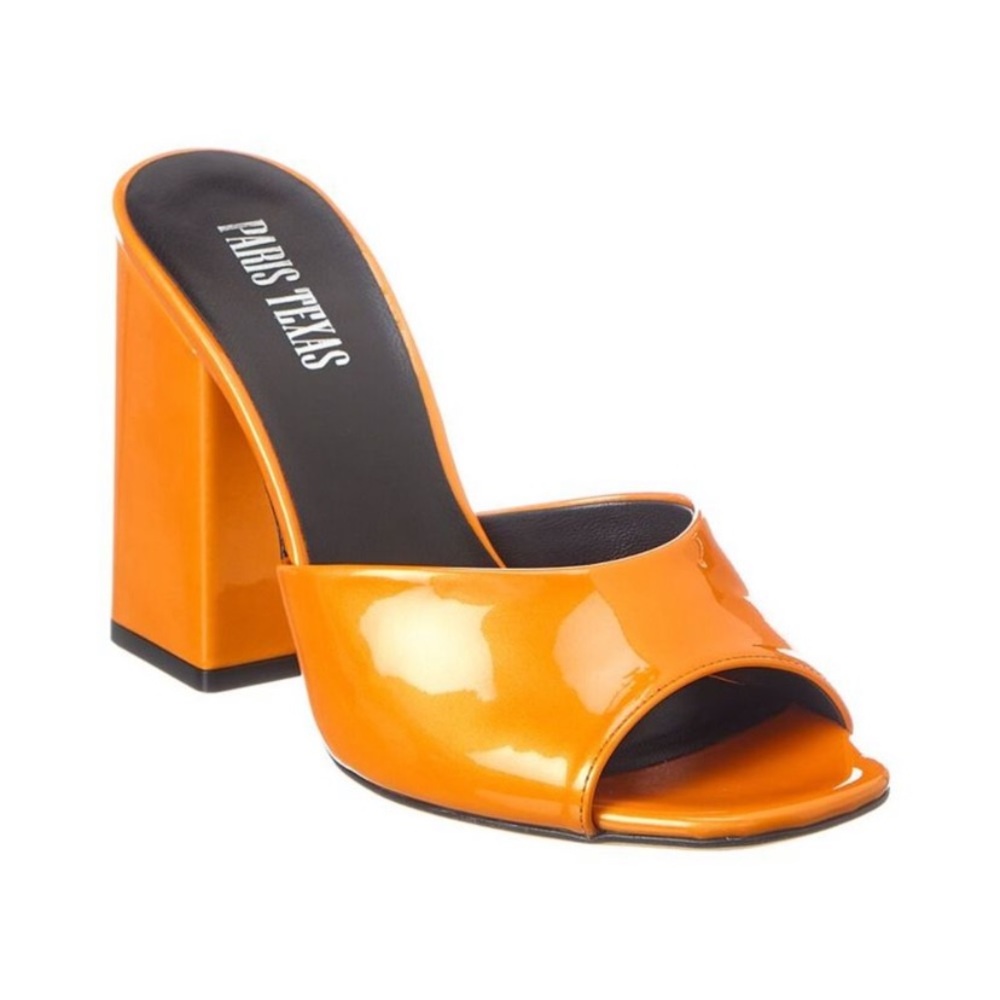 Paris Texas | Anja Glossy Patent Leather Chunky Heel Mule Made in Italy Orange 9